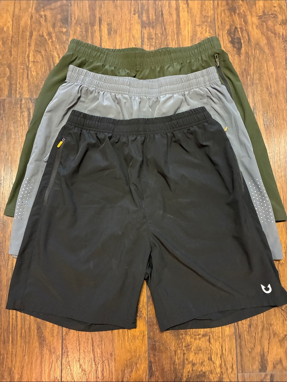 Men's Athletic Shorts Pack - Black, Gray & Olive - Lot of 3